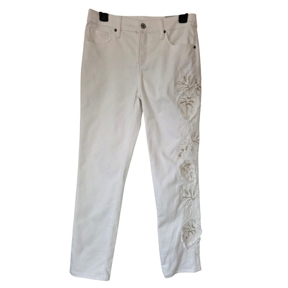 Chico's Jeans So Slimming Beaded Leaf Womens 00P 2P White‎ NWT $129
